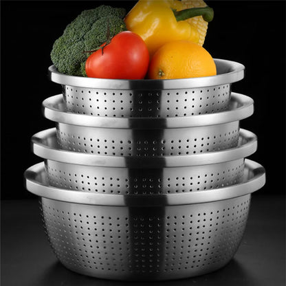 Stainless Steel Drain Basket Colander Round Rice Cleaning Sieve