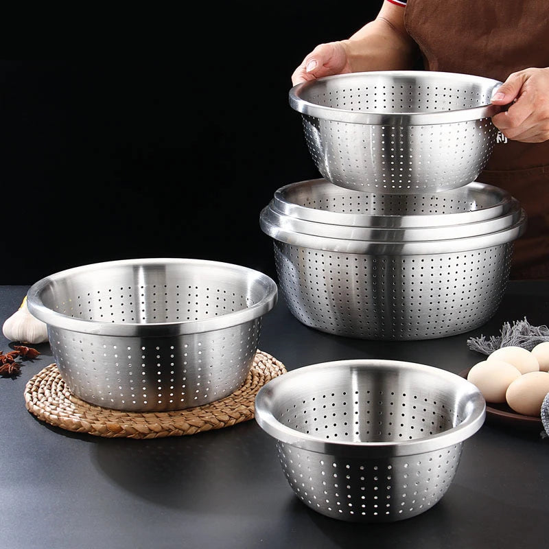 Stainless Steel Drain Basket Colander Round Rice Cleaning Sieve