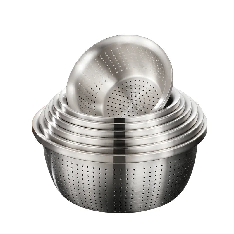 Stainless Steel Drain Basket Colander Round Rice Cleaning Sieve