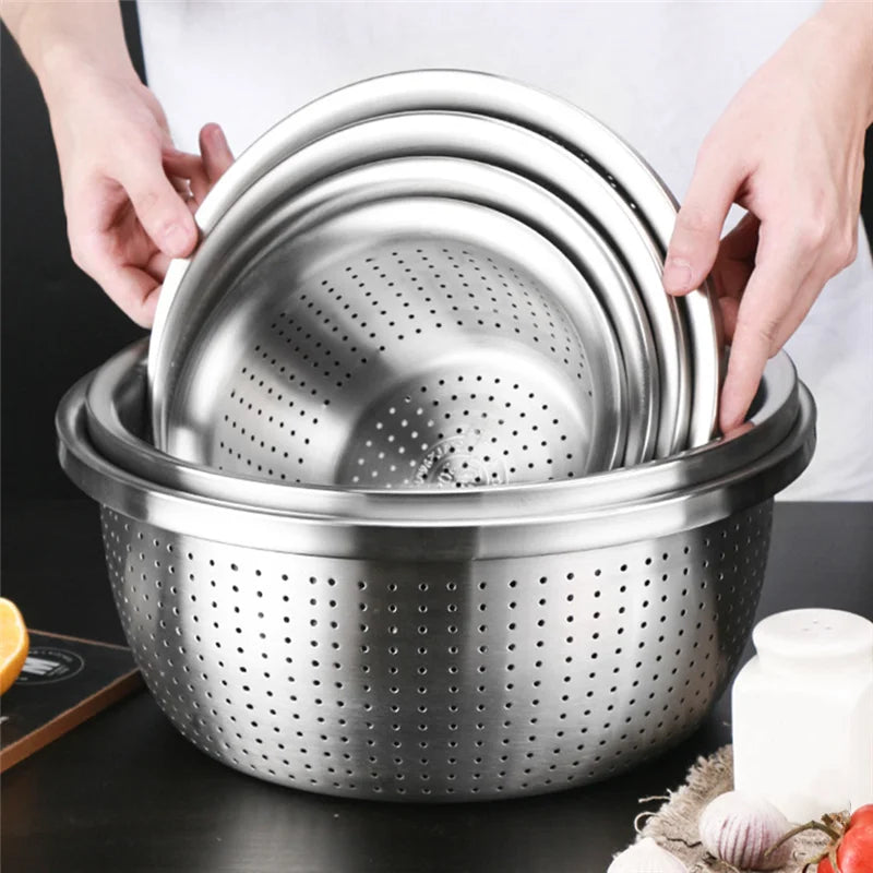 Stainless Steel Drain Basket Colander Round Rice Cleaning Sieve