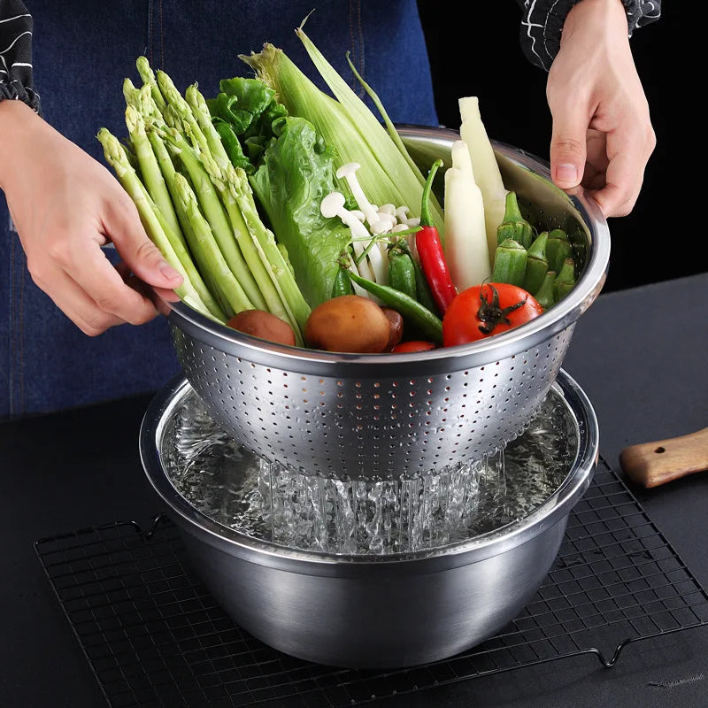 Stainless Steel Drain Basket Colander Round Rice Cleaning Sieve