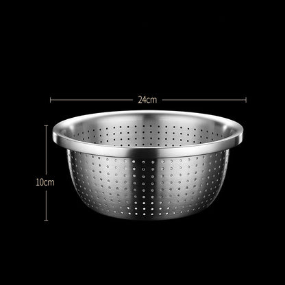 Stainless Steel Drain Basket Colander Round Rice Cleaning Sieve