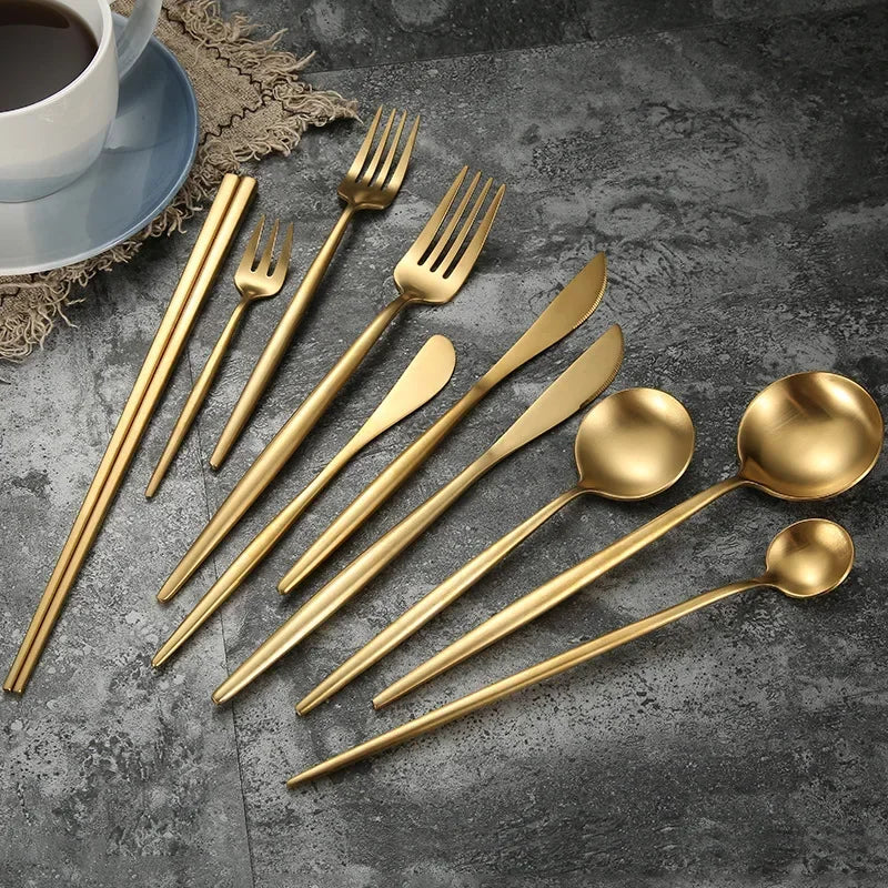 Matte Gold 18/10 Stainless Steel Luxury Cutlery Dinnerware