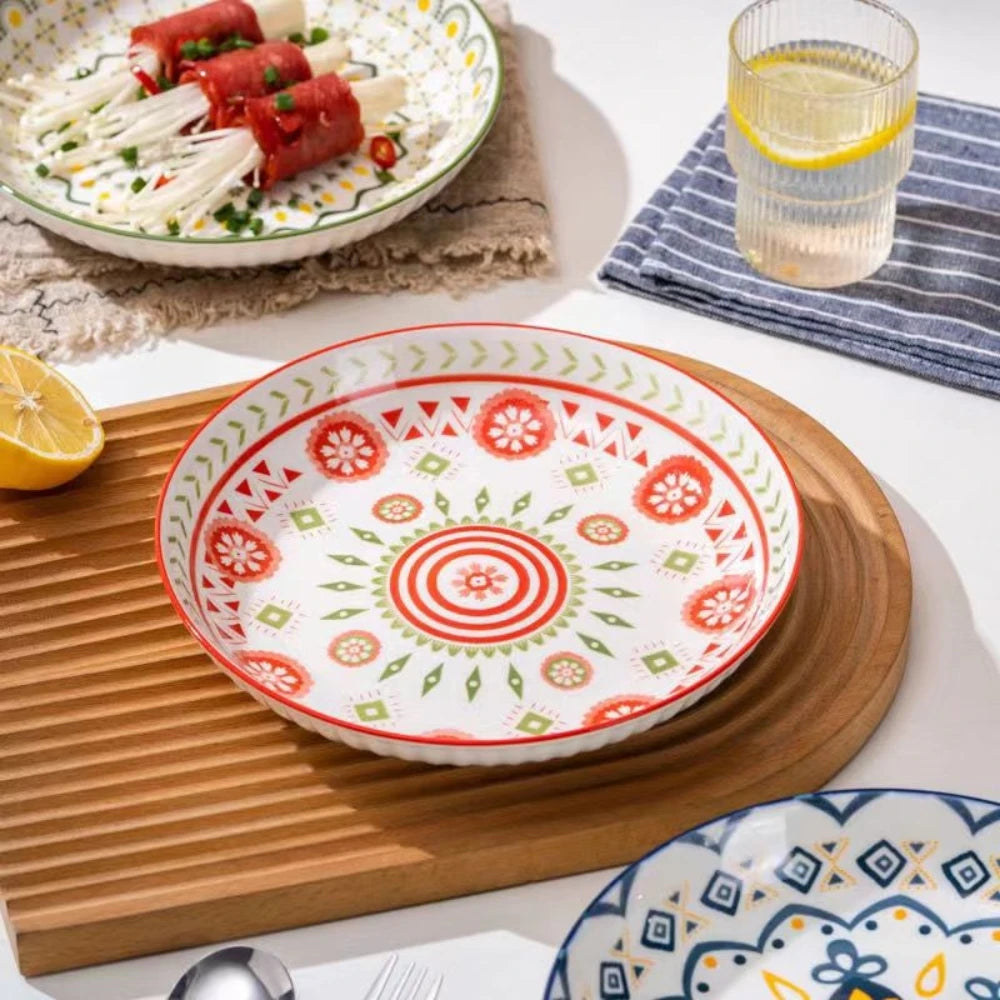 Bohemian Ceramic Plate Home Creative Round Food Plate