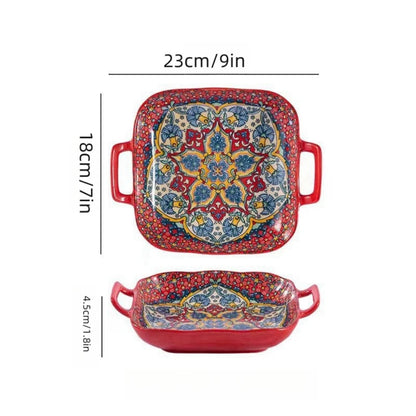 Bohemian style salad plate with double ear ceramic pasta dish