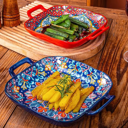 Bohemian style salad plate with double ear ceramic pasta dish