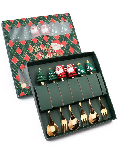 Christmas Spoon and Fork Set Stainless Steel Creative Tableware