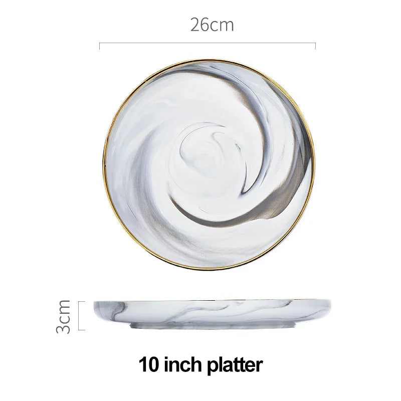 Marble ceramics plates and bowls dinnerware sets