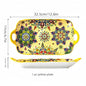 Bohemian style ceramic fish dish with handle: 12.8-inch rectangular dining table tray