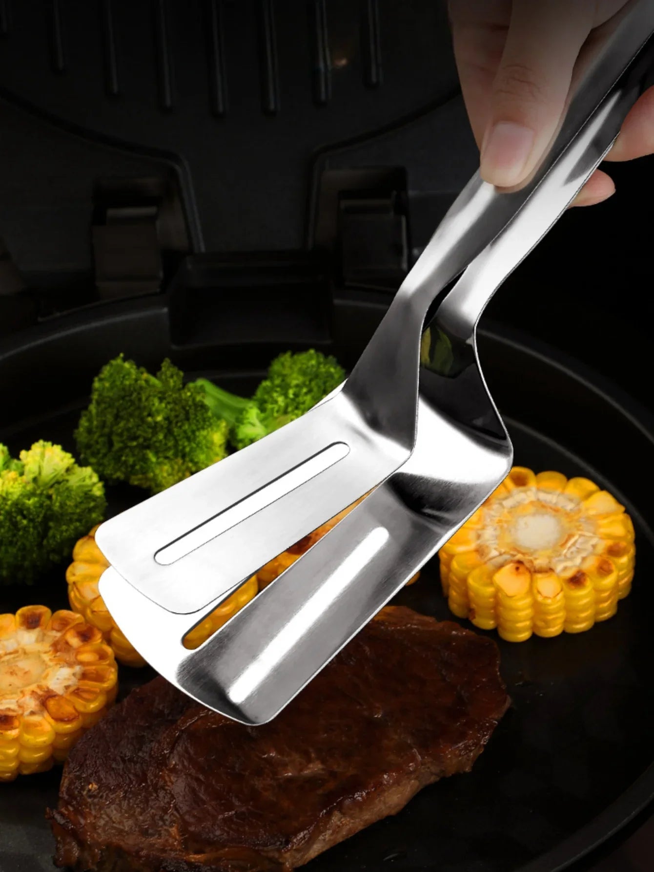 Multifunctional Food Tongs Stainless Steel BBQ Bread Clip Durable Frying Shovel Clip Fried Fish Shovel Household Kitchenware