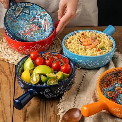 Bohemian Ceramic Hand-Painted Embossed Patterned Salad Bowl