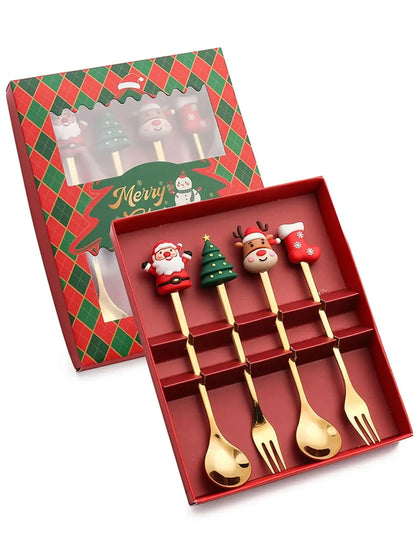 Christmas Spoon and Fork Set Stainless Steel Creative Tableware