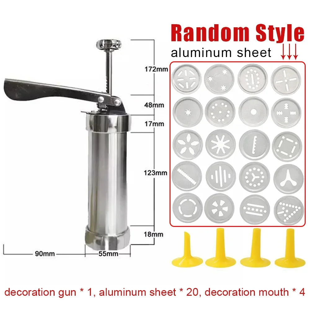 Cookie Press Gun and Icing Set Christmas Spritz Alloy Churro Maker With 4 Pastry Tip 20 Discs Biscuit Mold Tool Maker Machine