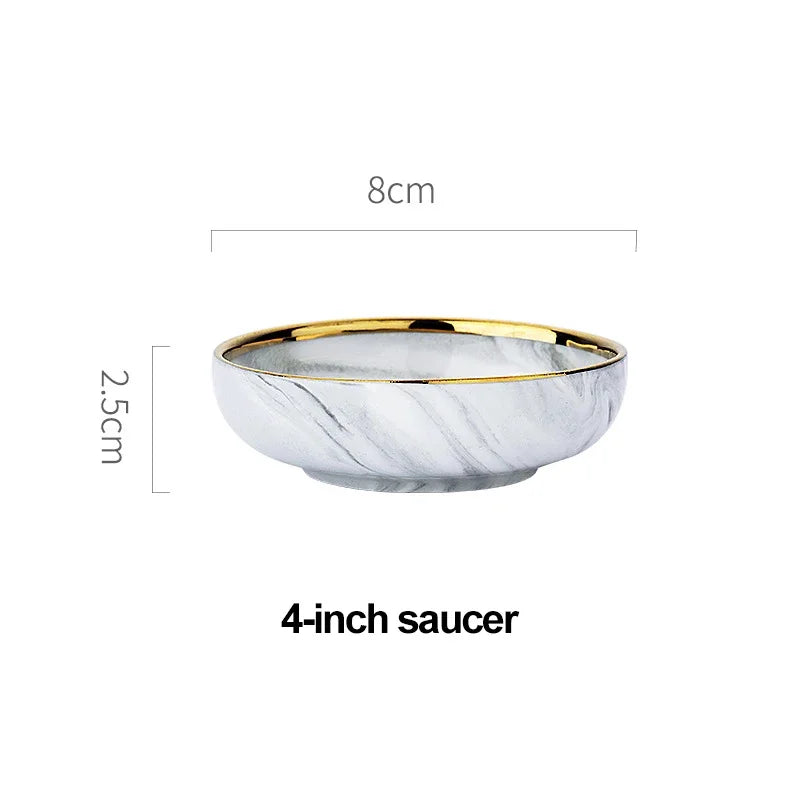 Marble ceramics plates and bowls dinnerware sets