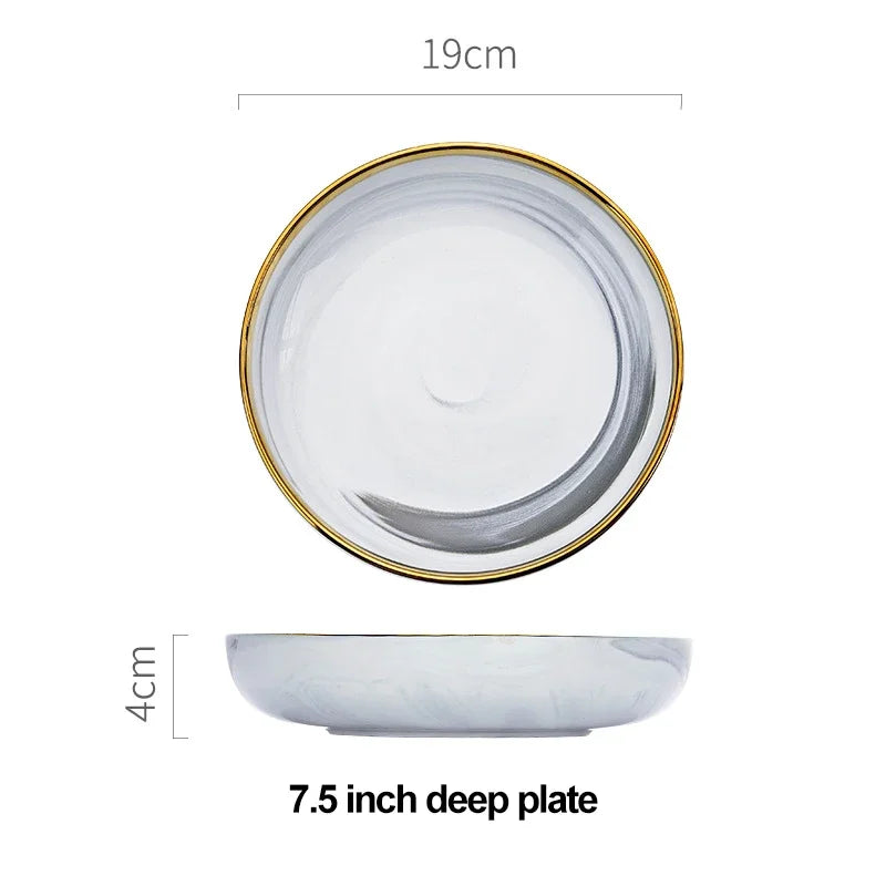 Marble ceramics plates and bowls dinnerware sets