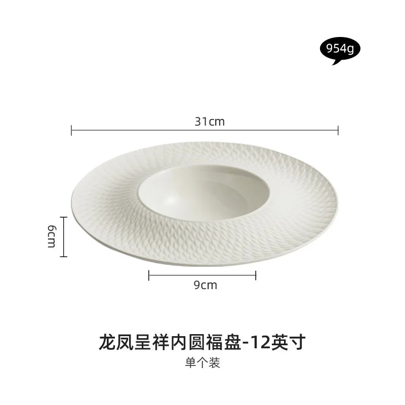 Hotel Embossed Ceramic Plate High Sense of Luxury Western Food Plate