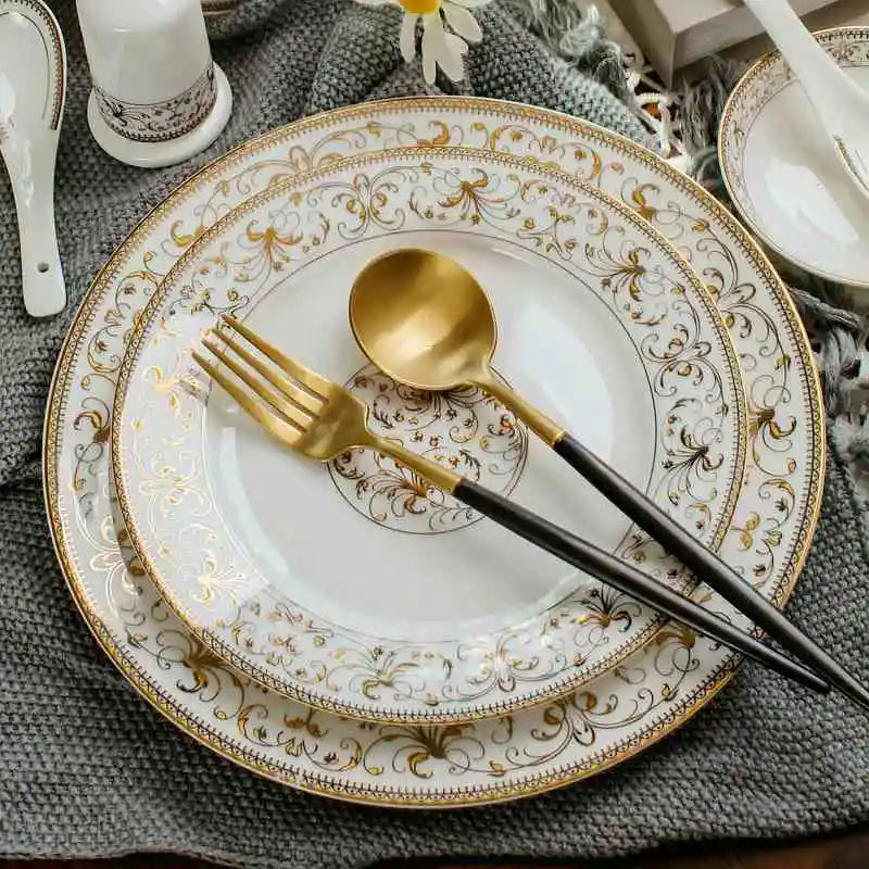 2pcs/set, 8+10 inch, bone china dinner set plates and dishes, ceramic buffet dishes for party, porcelain plate chargers, party