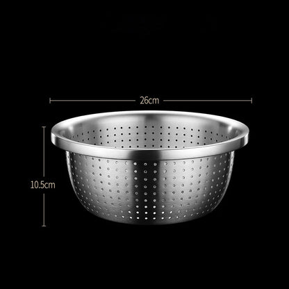 Stainless Steel Drain Basket Colander Round Rice Cleaning Sieve