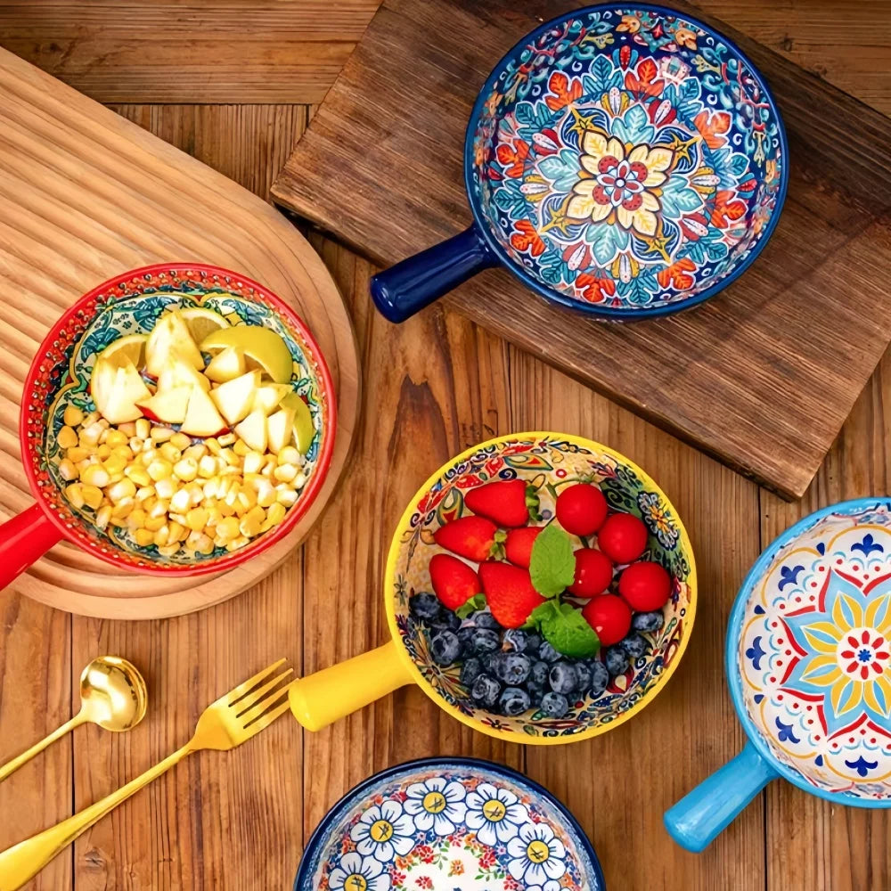 Bohemian Ceramic Hand-Painted Embossed Patterned Salad Bowl