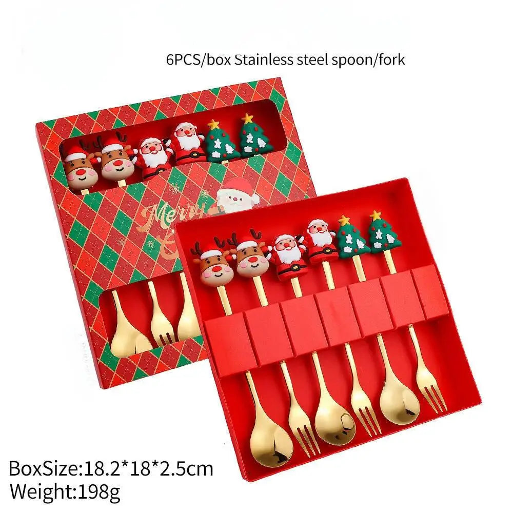 Christmas Spoon and Fork Set Stainless Steel Creative Tableware