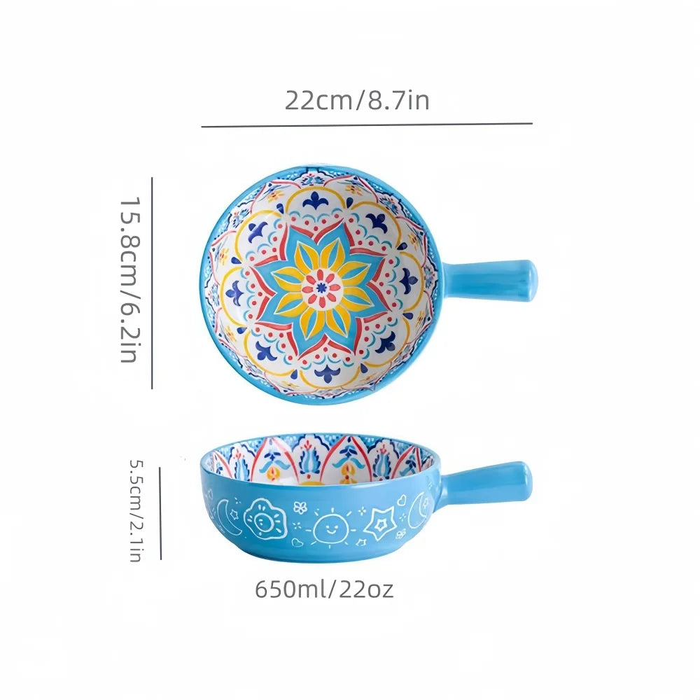 Bohemian Ceramic Hand-Painted Embossed Patterned Salad Bowl