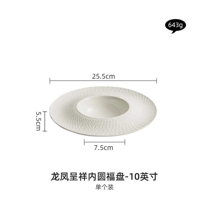 Hotel Embossed Ceramic Plate High Sense of Luxury Western Food Plate