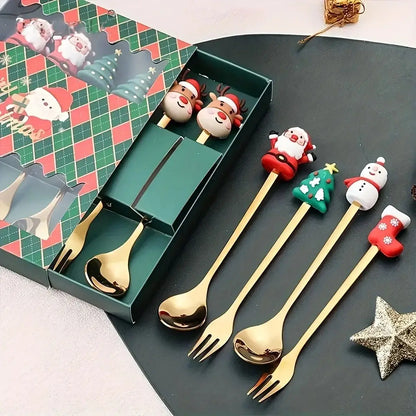 Christmas Spoon and Fork Set Stainless Steel Creative Tableware