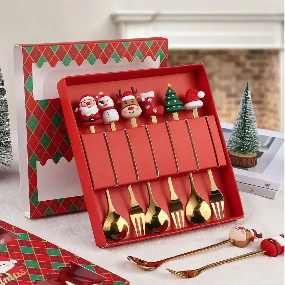 Christmas Spoon and Fork Set Stainless Steel Creative Tableware