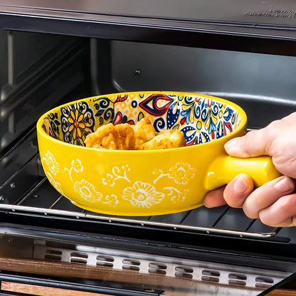 Bohemian Ceramic Hand-Painted Embossed Patterned Salad Bowl