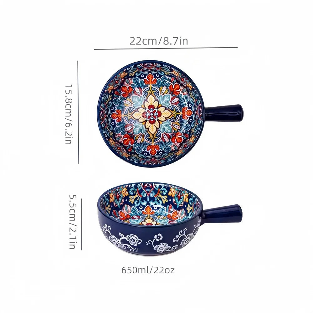 Bohemian Ceramic Hand-Painted Embossed Patterned Salad Bowl