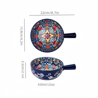 Bohemian Ceramic Hand-Painted Embossed Patterned Salad Bowl