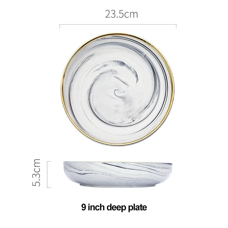 Marble ceramics plates and bowls dinnerware sets