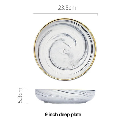 Marble ceramics plates and bowls dinnerware sets