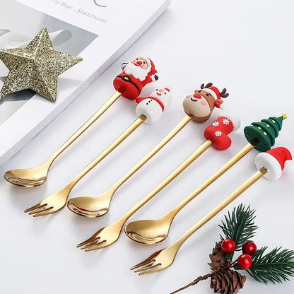 Christmas Spoon and Fork Set Stainless Steel Creative Tableware