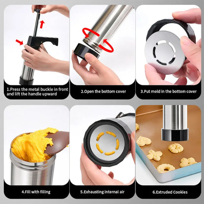 Cookie Press Gun and Icing Set Christmas Spritz Alloy Churro Maker With 4 Pastry Tip 20 Discs Biscuit Mold Tool Maker Machine