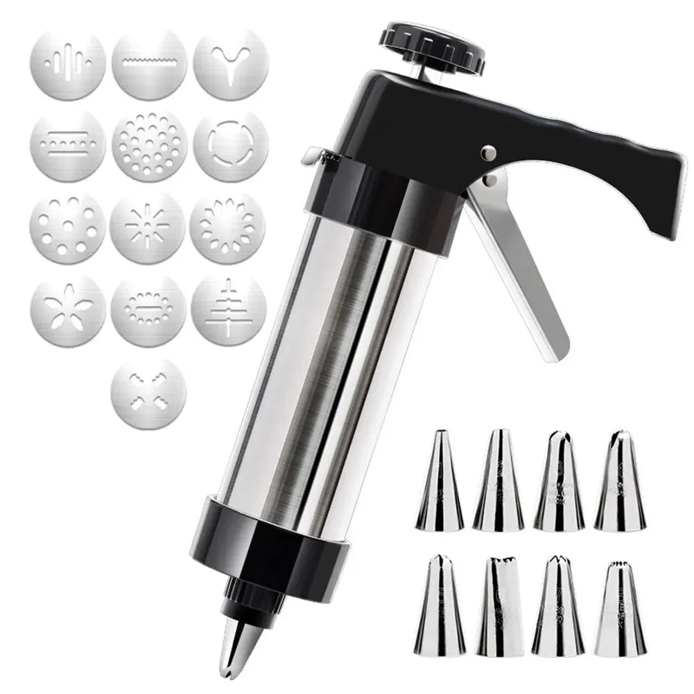 Cookie Press Gun and Icing Set Christmas Spritz Alloy Churro Maker With 4 Pastry Tip 20 Discs Biscuit Mold Tool Maker Machine