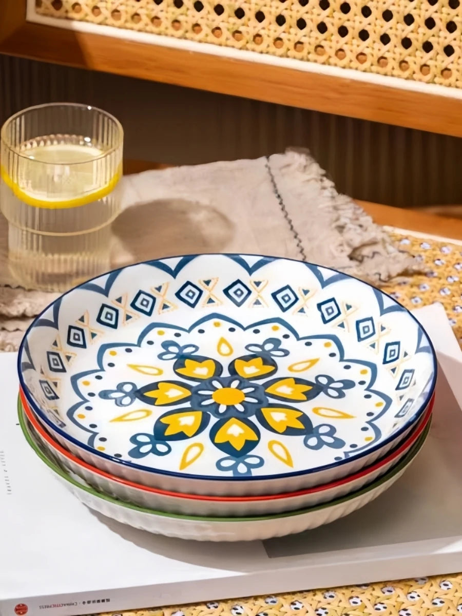 Bohemian Ceramic Plate Home Creative Round Food Plate