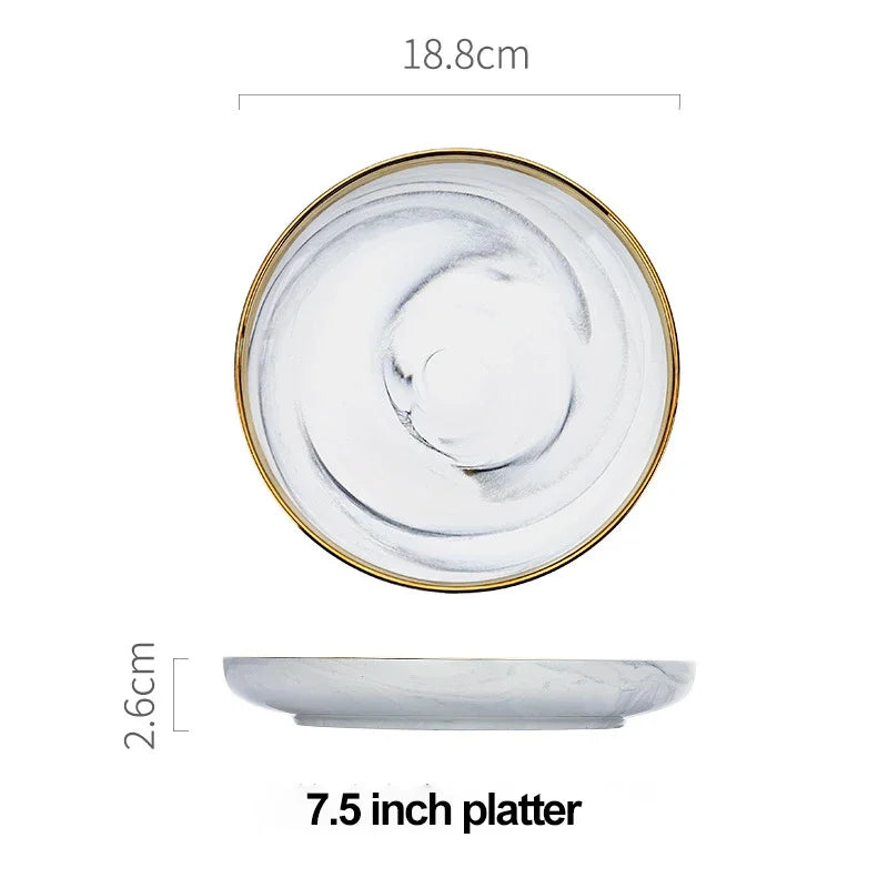 Marble ceramics plates and bowls dinnerware sets