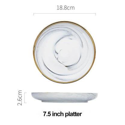 Marble ceramics plates and bowls dinnerware sets