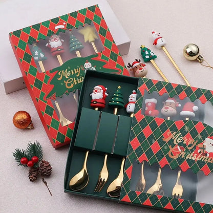 Christmas Spoon and Fork Set Stainless Steel Creative Tableware