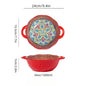 Bohemian Style Ceramic Soup Bowl with Handle Microwave Safe Embossed Design