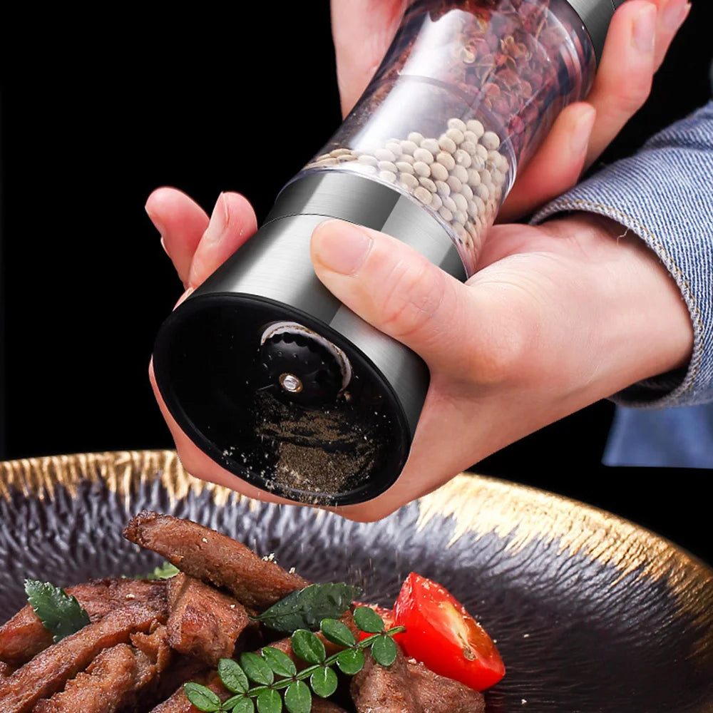 Double Head Salt and Pepper Grinder 2 in 1 Stainless Steel Manual Pepper Mill Machine Spice Grinder Kitchen Cooking Tool for BBQ