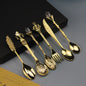 6pcs Vintage Spoons Fork Royal Style Gold Carved Coffee Tea Spoon