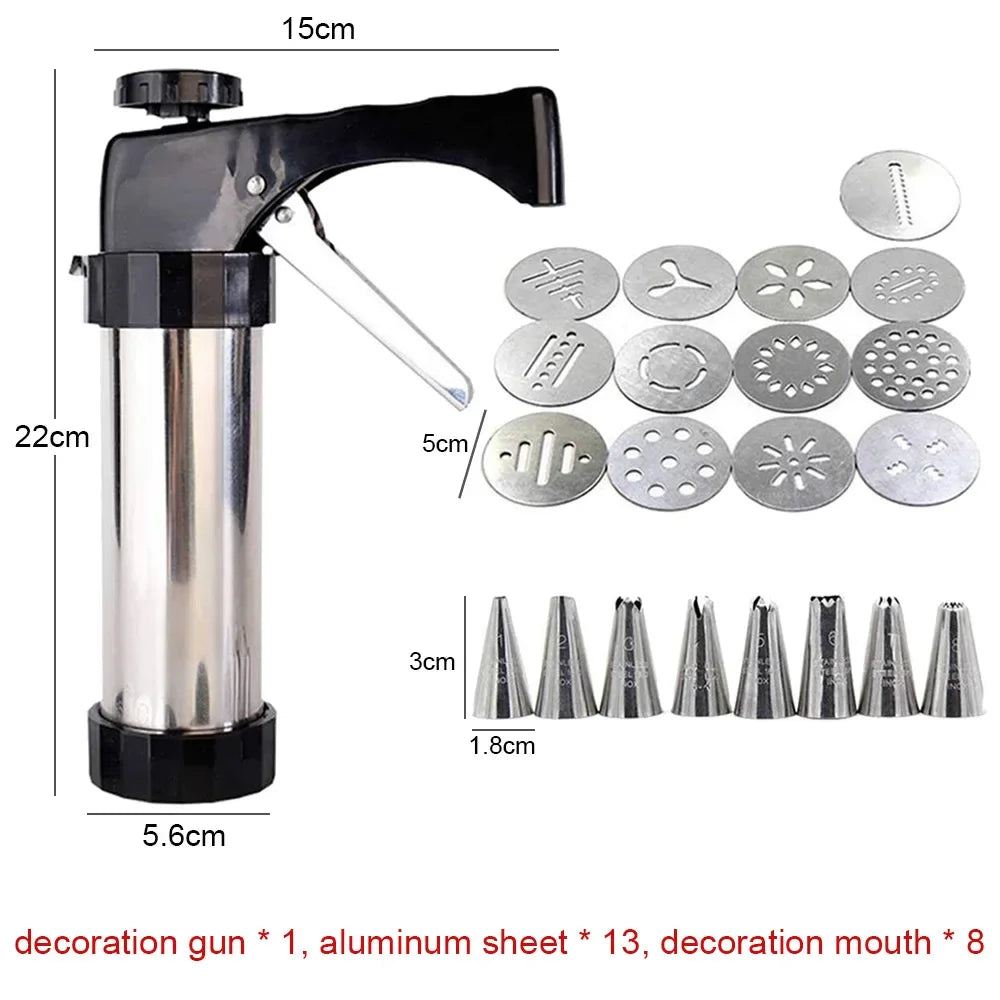 Cookie Press Gun and Icing Set Christmas Spritz Alloy Churro Maker With 4 Pastry Tip 20 Discs Biscuit Mold Tool Maker Machine