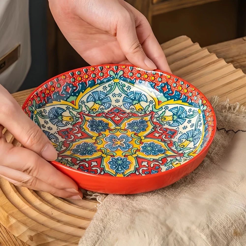 Bohemian Ceramic Plate Home Creative Round Food Plate