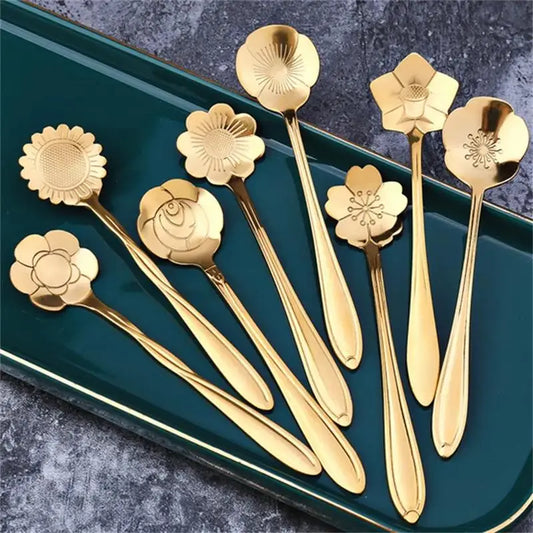 8Pcs Flower Spoon Set Small Teaspoon Coffee Spoon