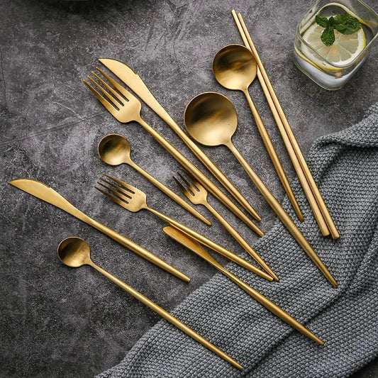 Matte Gold 18/10 Stainless Steel Luxury Cutlery Dinnerware