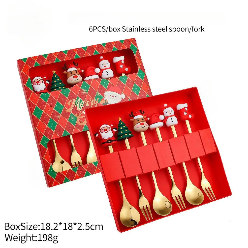 Christmas Spoon and Fork Set Stainless Steel Creative Tableware