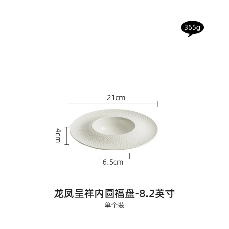 Hotel Embossed Ceramic Plate High Sense of Luxury Western Food Plate