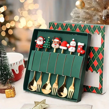 Christmas Spoon and Fork Set Stainless Steel Creative Tableware